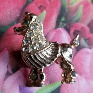 Vintage poodle brooch dog pin rhinestones gold tone figural